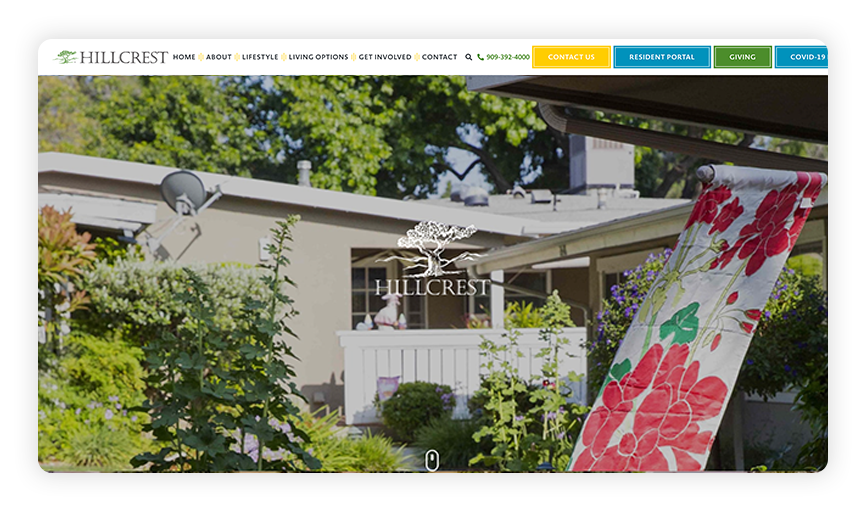 This is a screenshot of the Hillcrest site, one of the best nonprofit websites.