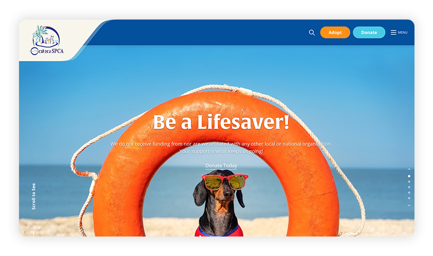 This is a screenshot of the Oahu SPCA site, one of the best nonprofit websites.