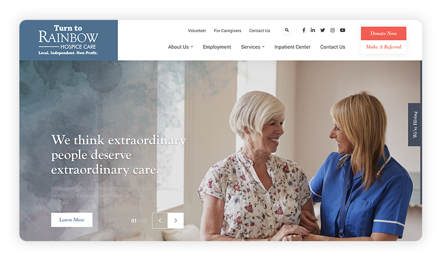 This is a screenshot of the Rainbow Hospice Care site, one of the best nonprofit websites.
