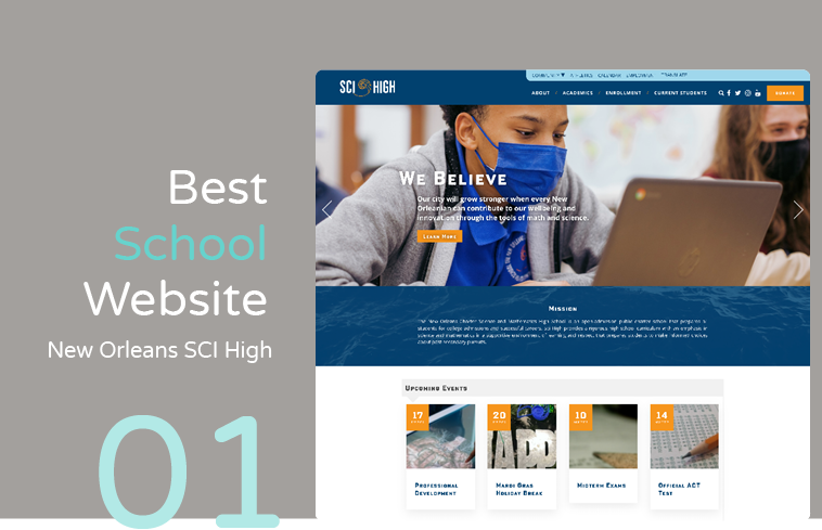 New Orleans Charter Science and Mathematics High School has a beautiful school website design.