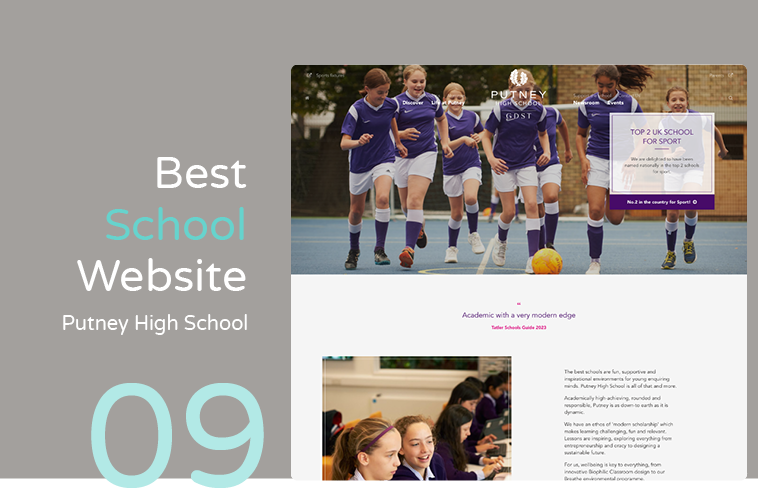 Putney High School has a robust school website design that immediately invites its audience to explore its content.