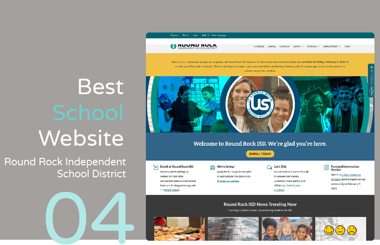 Round Rock has a solid school website design that increases engagement. 