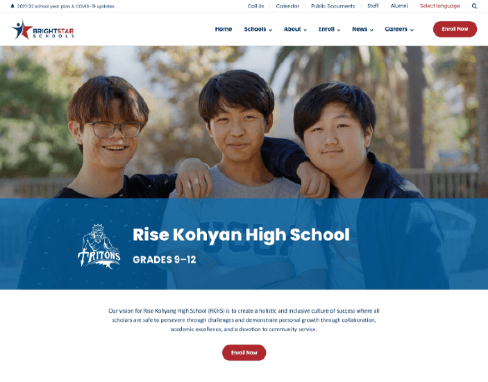 A screenshot of Bright Star Schools' new website
