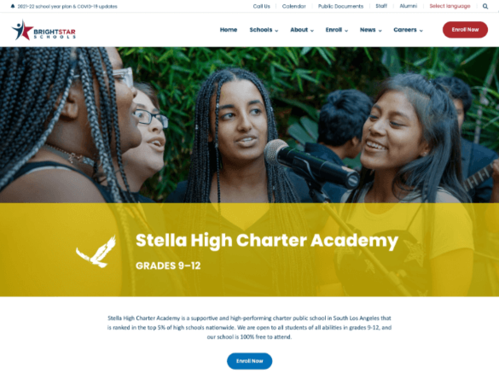 A screenshot of Bright Star Schools' new website
