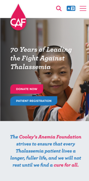 Cooley's Anemia Foundation Website Mobile Preview