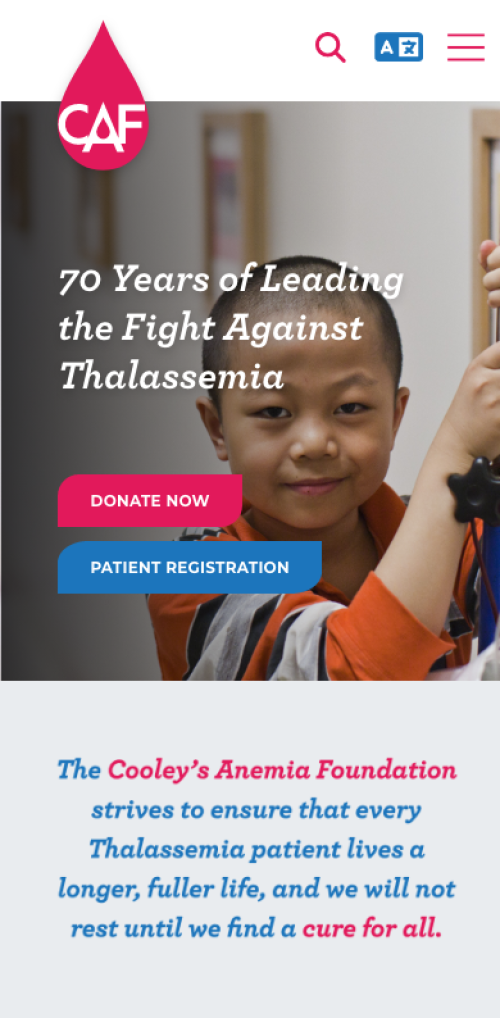 Cooley's Anemia Foundation Website Mobile Preview