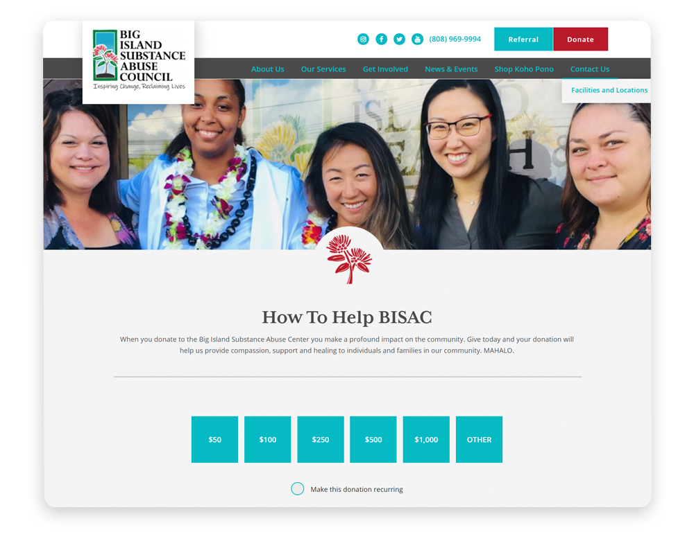 Example of a nonprofit website donation page