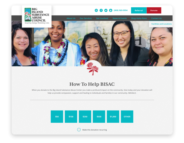 Example of a nonprofit website donation page