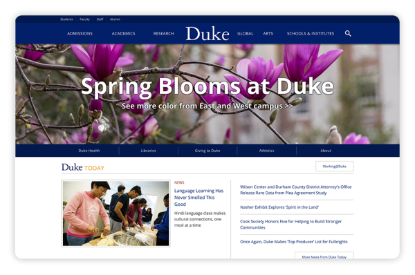 Duke's college website design is accessible and makes donating easy.