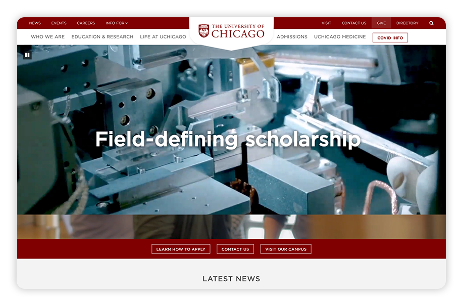 The University of Chicago showcases its academic prowess on its college website.