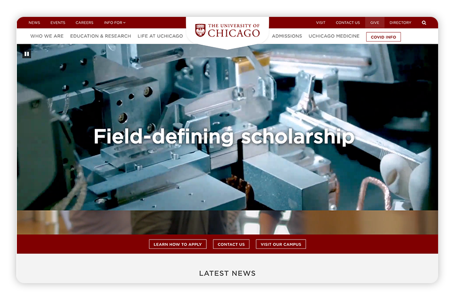 The University of Chicago showcases its academic prowess on its college website.