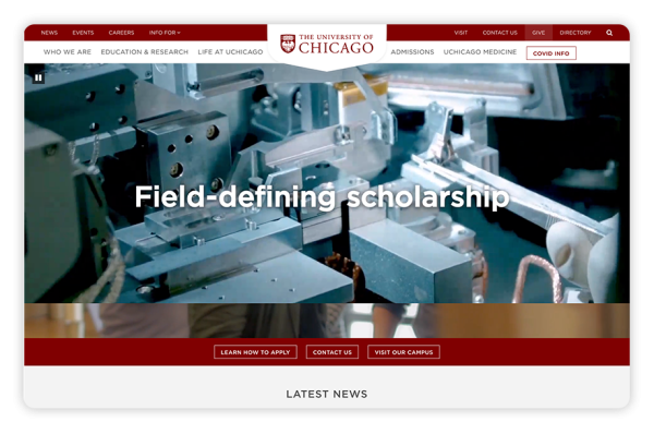 The University of Chicago showcases its academic prowess on its college website.