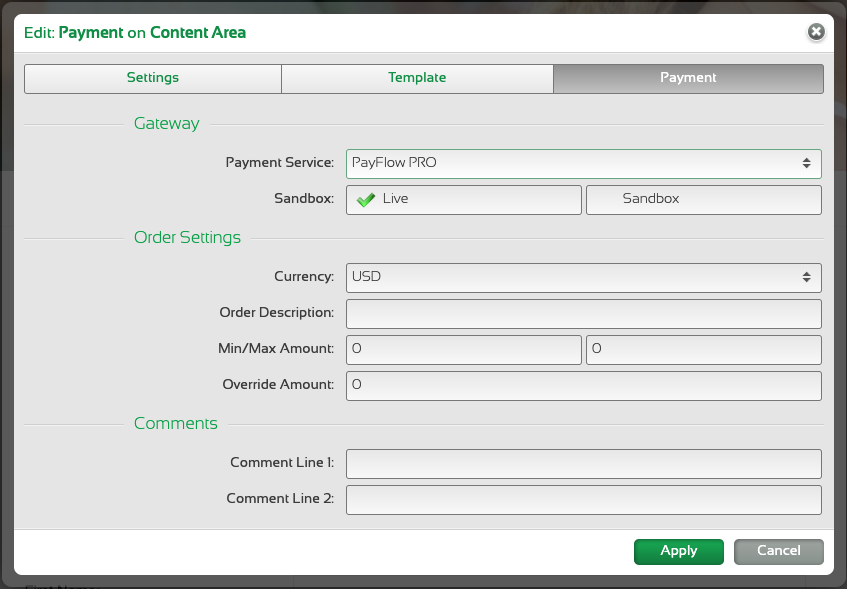 Select payment settings