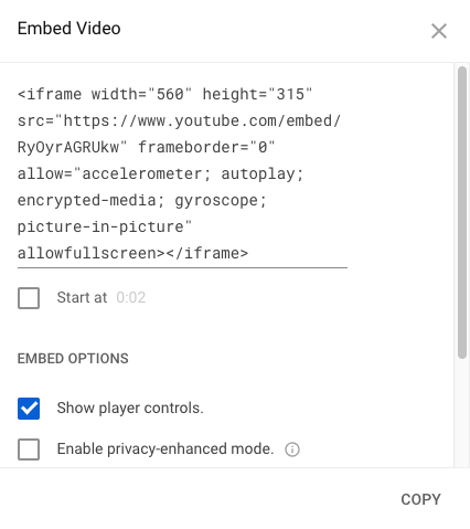 Youtube embed code