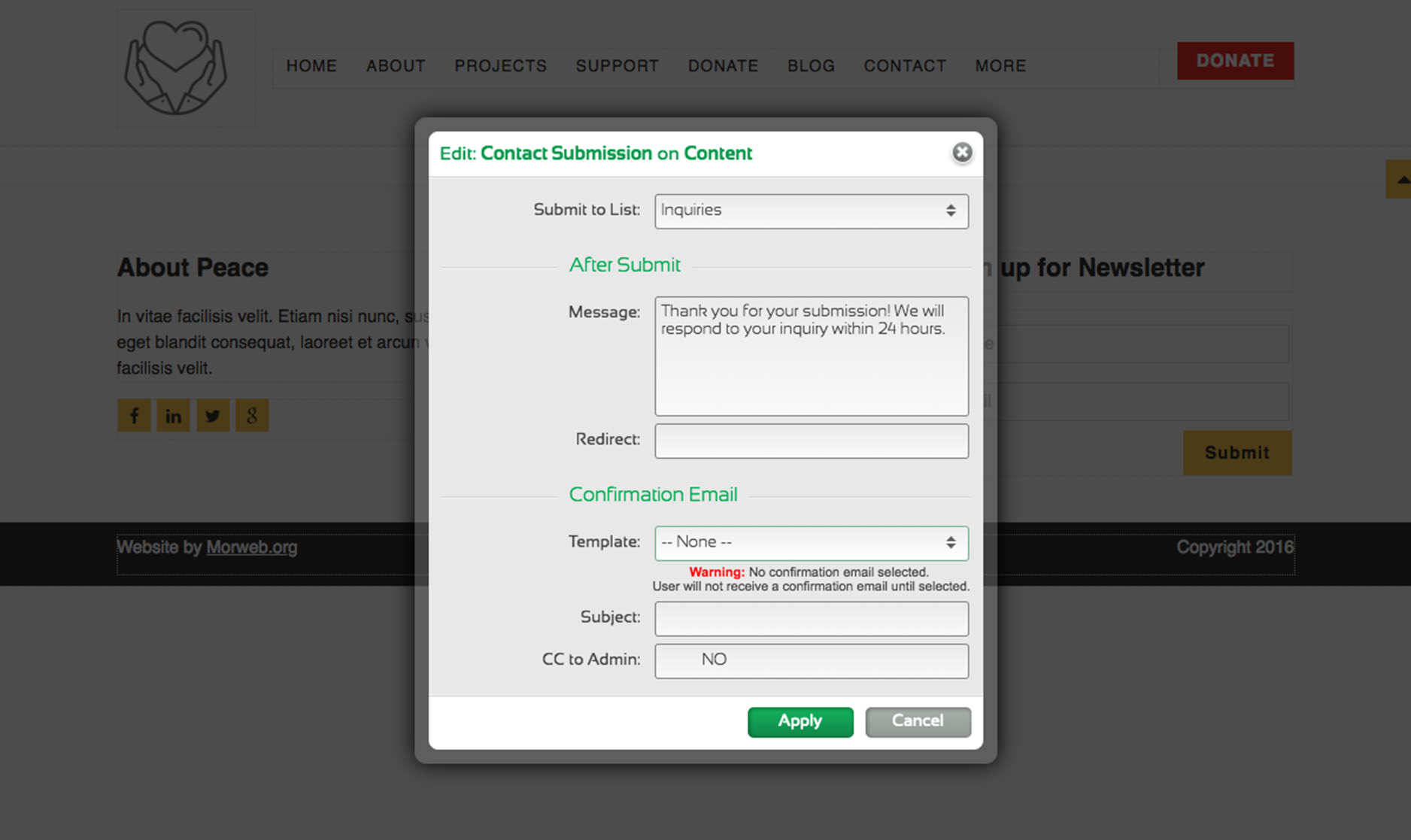 Selecting a Morweb form 