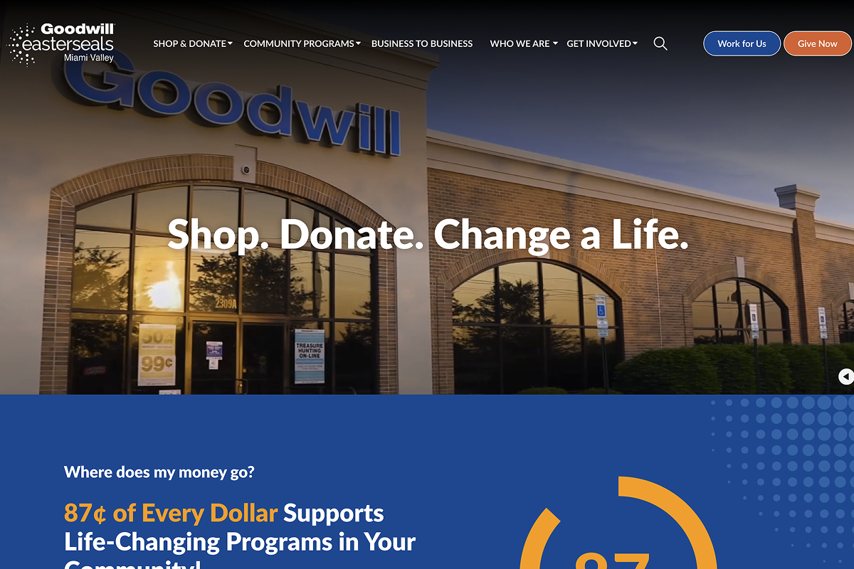 Goodwill Easterseals Miami Valley Website Desktop Preview