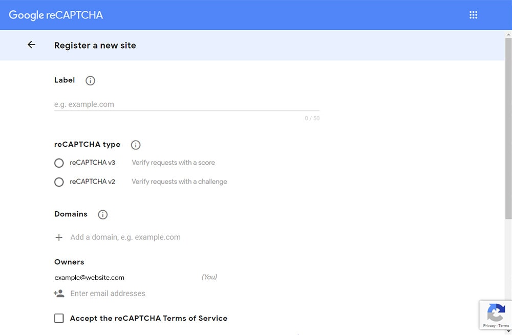 Google reCaptcha Admin Console