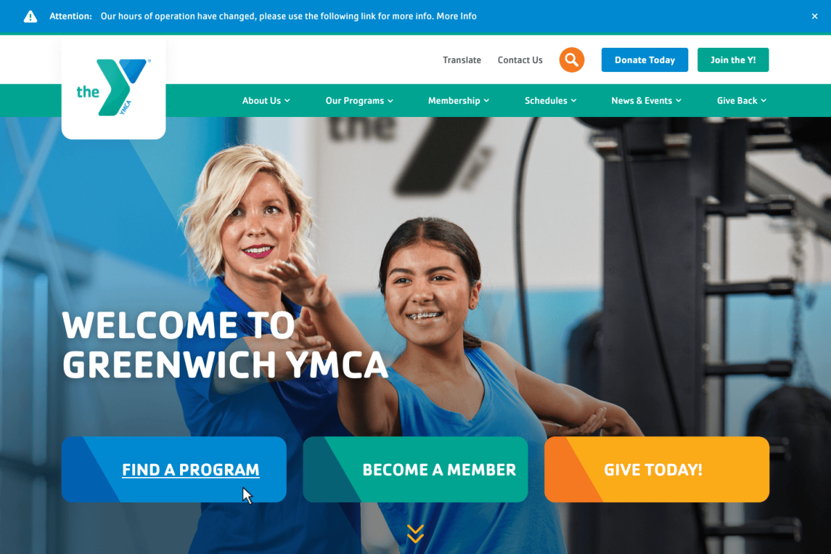 YMCA of Greenwich Website Desktop Preview