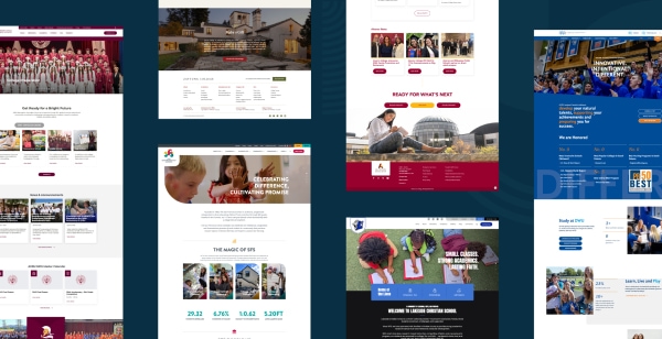 Grid of school website homepages showing design and UX patterns from ten real schools