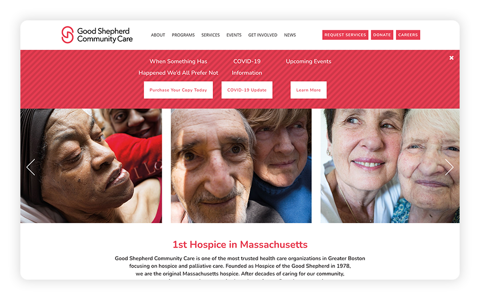 Good Shepherd Community Care's healthcare website design is beautifully understated.