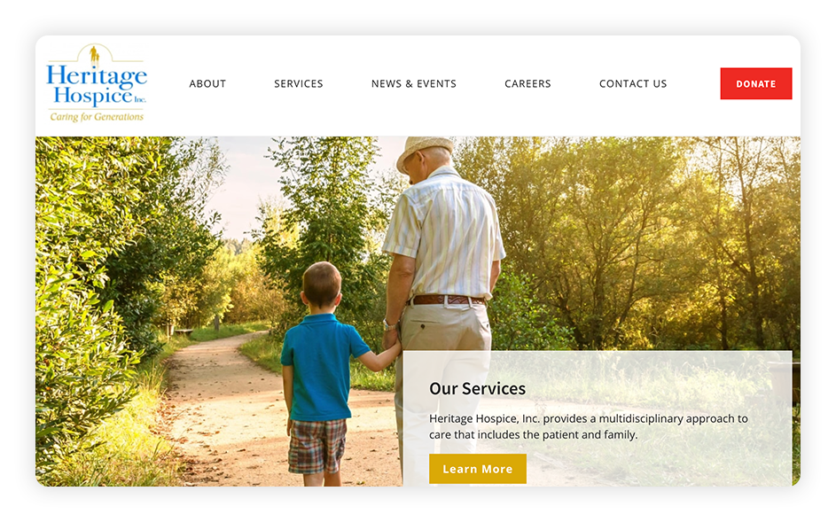 Heritage Hospice's healthcare website design creates a friendly and hopeful atmosphere for website visitors.