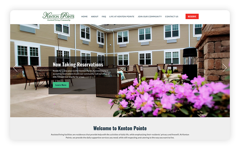 Kenton Pointe's healthcare website design is effective in communicating the benefits of the Kenton Pointe facility.