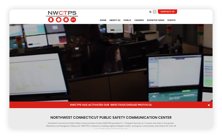 The Northwest Connecticut Public Safety Communication Center's healthcare website design is professional, sleek, and provides clear information.