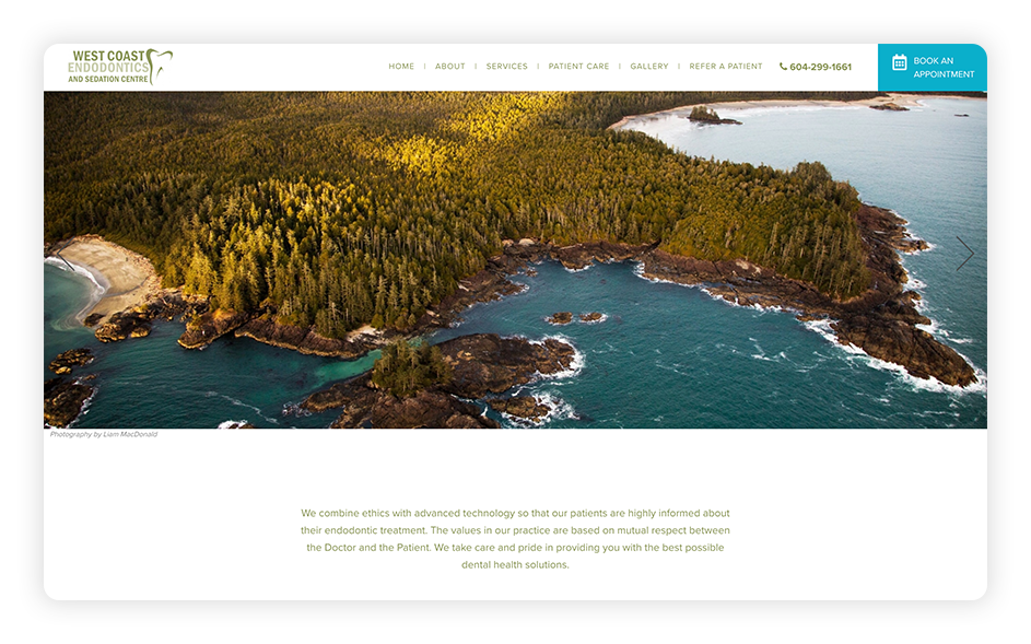 West Coast Endodontic's healthcare website design is clean and minimalistic.