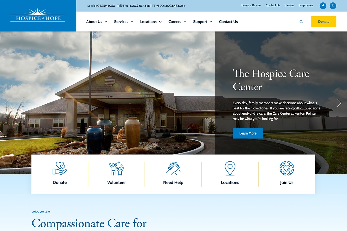 Hospice of Hope Website Desktop Preview