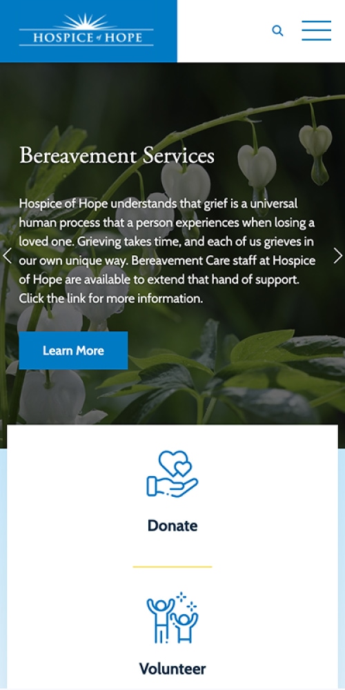 Hospice of Hope Website Mobile Preview