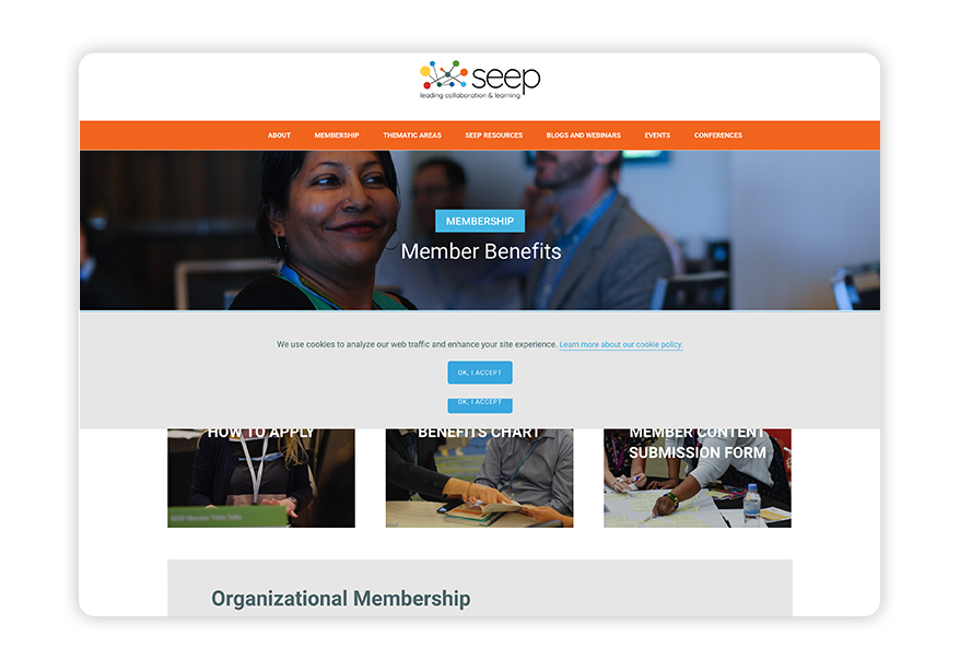 On the SEEP Network's membership website, the organization provides clear membership model information to its visitors.