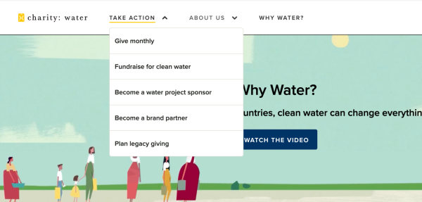 User-friendly navigation on Charity: water's website