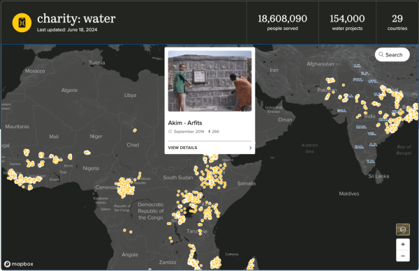 Interactive project map on Charity: water's website