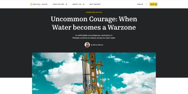 Clear typography and vibrant colors on Charity: water's website