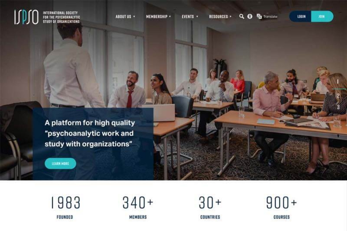 International Society for the Psychoanalytic Study of Organizations Website Desktop Preview