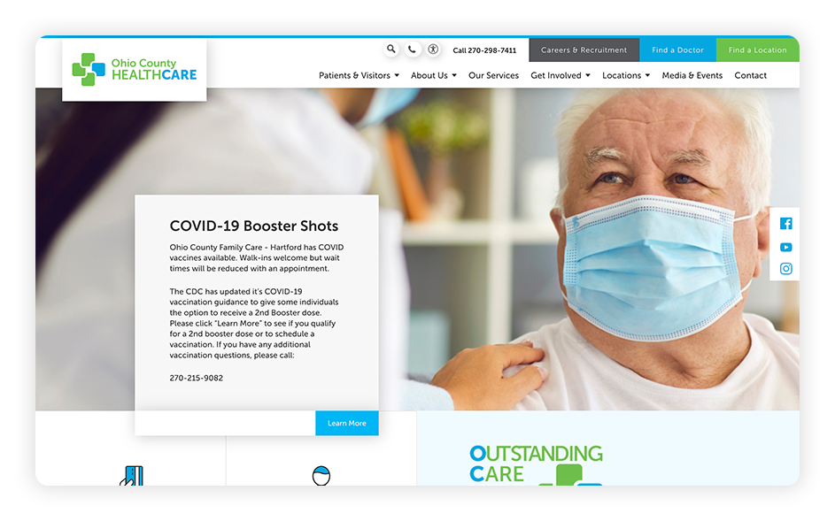 Ohio County Healthcare's medical website design showcases clear contact information.