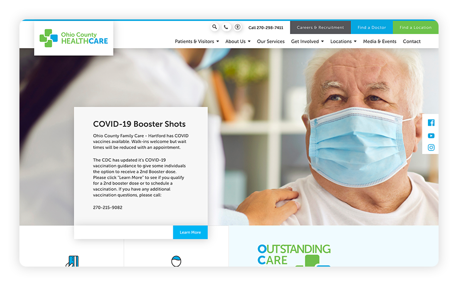 Ohio County Healthcare's medical website design showcases clear contact information.