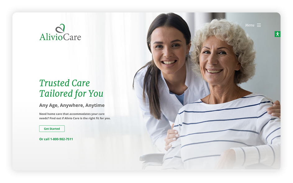 AlivioCare's medical website design is optimized for accessibility.