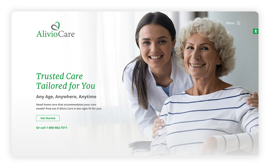 AlivioCare's medical website design is optimized for accessibility.