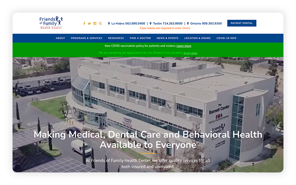 Friends of Family Health Center's medical website offers an interactive design.
