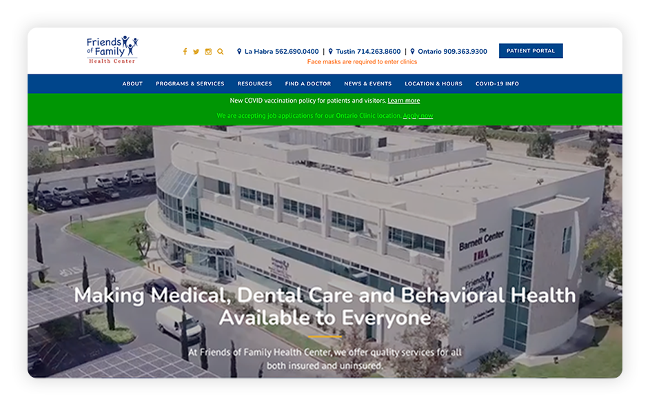 Friends of Family Health Center's medical website offers an interactive design.