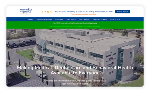 Friends of Family Health Center's medical website offers an interactive design.