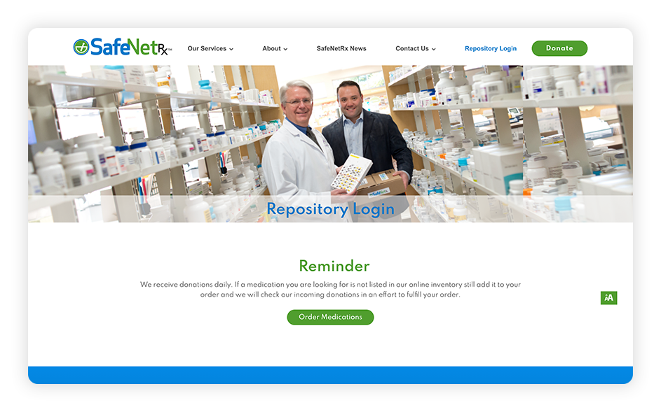 SafeNetRx is an example of a medical website with a password-protected patient portal incorporated into its design.