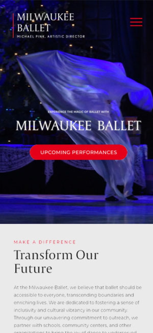 Milwaukee Ballet Website Mobile Preview