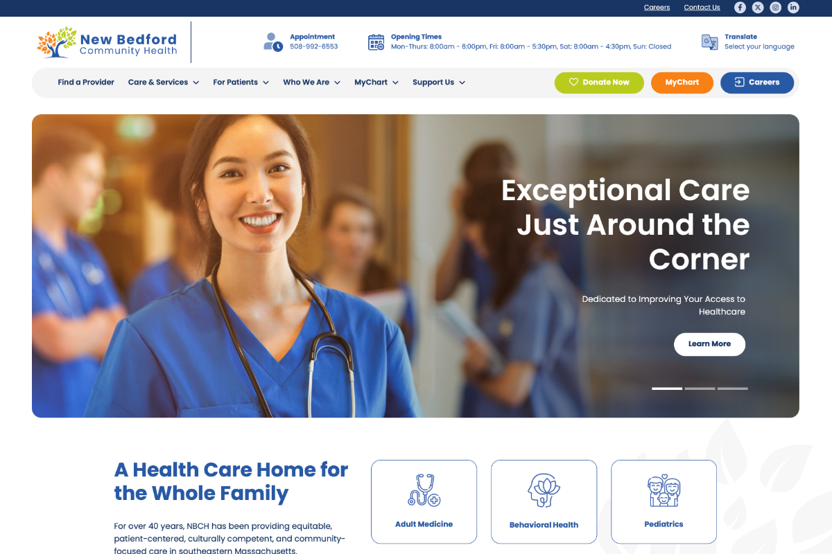 New Bedford Community Health Website Desktop Preview