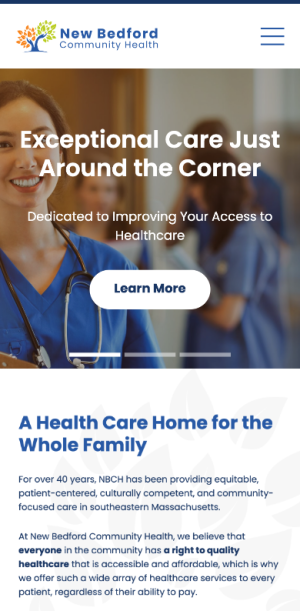New Bedford Community Health Website Mobile Preview
