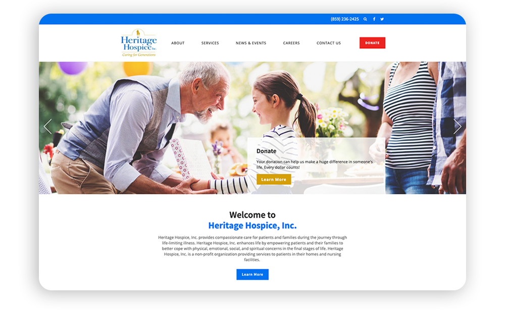 Nonprofit web design example: Heritage Hospice