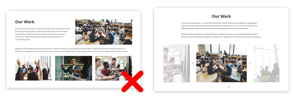 Overcrowding images is a common nonprofit website mistake