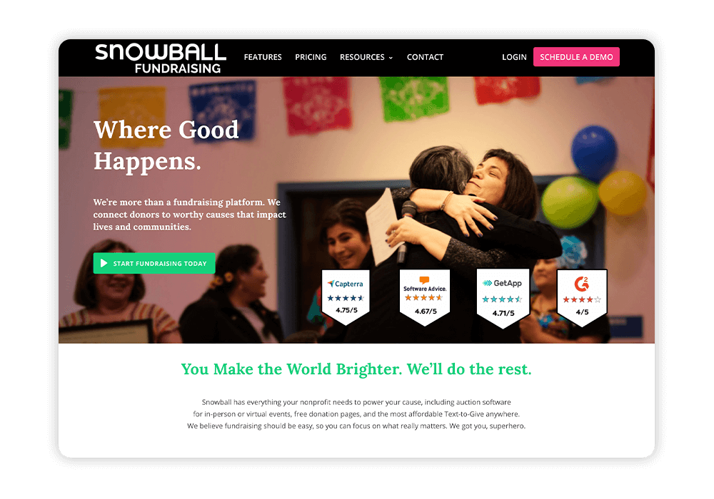 Snowball's fundraising event software prioritizes mobile giving with its text-to-give feature.