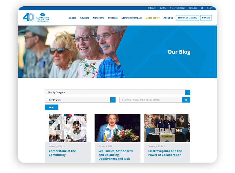 Creating a blog is a nonprofit web design best practice and can encourage people to stay connected with your nonprofit. 